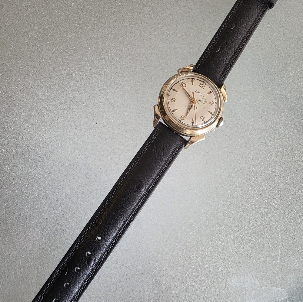 Vintage Ebel Swiss Automatic Champagne Pie Pan Dial With Naturally Aged Beauty. - Picture 2 of 7